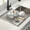 Esterilla Escurridora Plegable Enrollable Lavabo para Lavar Verduras Cesta de Drenaje Estante de Drenaje para Fregadero de Acero Inoxidable Engrosado Lavado de Platos para Fregadero de Cocina