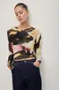 Bestseller transfronteiriço europeu e americano: blusa base de malha com gola cruzada tie-dye degradê, manga longa, acinturada, franzida, slim fit, top sexy