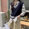 Chaleco de Punto sin Mangas a Capas, Chaleco de Punto Tejido con Bloques de Color Estilo Universitario con Cuello en V para Mujer, Nueva Prenda de Abrigo para Primavera y Otoño