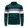 Suéter de Punto para Hombre Talla Europea Transfronteriza Moda Otoño e Invierno Rayas Bloques de Color Tejido Pulóver Media Cremallera Cuello Alto Ropa de Hombre