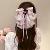 Super Hada Floral Moño Grande Cinta Pinza de Agarre Pinza Tiburón para Cabello Mori Tela de Gasa Pinza para Cola de Caballo