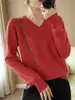 Suéter de punto para mujer con cuello en V de algodón puro, simple, agradable para la piel, transpirable, con un cuello suave, perfecto para primavera y otoño, y versátil como capa interior