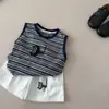 2026 Verano Nuevo Conjunto de Chaleco Rayado Estilo Coreano Chaleco Rayado para Niños Pantalones Cortos Casuales Moderno