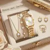 Set de Relojes de Mujer Más Vendido Transfronterizo, Moda Femenina de Gama Alta y Elegante Reloj Pulsera, Juego de Regalo de Joyería con Temática de Amor