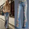 Sitio Independiente Transfronterizo Europeo y Americano Nuevo Pantalón de Mezclilla Acampanado Ajustado a la Moda para Mujer con Impresión Digital 3D de Amazon