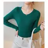 Nuevo suéter de punto de manga larga con cuello redondo bajo de talla grande para otoño e invierno, ajuste ceñido, todo a juego, camiseta base para mujer, suéter de punto de color liso