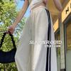Pantalones Deportivos de Rayas y Bloques de Color Blanco Roto para Mujer, Verano Delgados 2026 Nuevos de Cintura Alta Holgados de Secado Rápido Casual de Doble Uso de Pierna Ancha