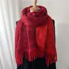 Bufanda de Hilo de Núcleo Cálido Otoño e Invierno Bufanda Engrosada para Mujer Doble Cara Dos Colores Borla de Letra Chal Grande Elegante