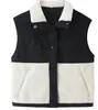 Chaleco de Algodón Patchwork de Lana de Cordero para Mujer Holgado Cuello Alto Acolchado de Diamantes Chaleco de Algodón Prendas de Abrigo para Capas Otoño e Invierno En Stock