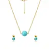 Nuevo Conjunto de Collar y Aretes de Turquesa Europeo y Americano Transfronterizo, Cadena de Aleación Estilo Perla Redonda de Moda Joyería para Mujer