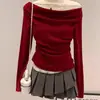 Nuevo Estilo Suéter de Punto Rojo de Manga Larga de Dos Piezas 2025 Ajustado Camiseta Base de Otoño