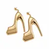 Pendientes Colgantes de Zapato de Tacón Brillante de Metal Aguja Plateada Transfronterizos Europeos y Americanos Pendientes de Nicho de Gama Alta Accesorios para Orejas de Lujo Ligero Retro