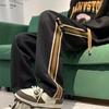 Calça Reta Masculina, Design de Nicho, Cor Contrastante, Calça Esportiva de Marca Tendência, Calça Casual Listrada Americana Solta