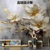 Pintura al Óleo Abstracta Retro Escandinava Arte Flor Dorada Estéreo Papel Tapiz Fondo de TV Mural Elegante Revestimiento de Pared