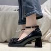 Zapatos Mary Jane para mujer, tacón grueso, verano 2022, nuevos zapatos de tacón alto con lazo estilo hada de charol, zapatos franceses individuales