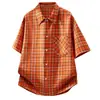 Camisas para Hombre, Camisas de Verano de Manga Corta, Camisas de Vestir para Hombre, Camisas a Cuadros para Hombre de Manga Corta Holgadas Color Naranja Dopamina