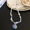 Collar de concha de estrella de mar azul estilo Spice Girl, dulce y genial, hecho a mano, diseño de nicho para mujer, cadena de clavícula con sentido, accesorios al por mayor