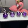 Traje de Amatista Fuegos Artificiales Plata 925 Incrustada Tesoro de Color Anillo de Apertura Moda Mujer Traje de Collar con Colgante