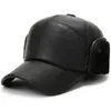 Sombreros para hombres de mediana edad y ancianos sombreros de cuero gorra de pico de pato de invierno para hombres sombrero cálido de abuelo sombrero de papá con protección para los oídos