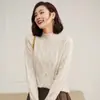 Suéter de Punto de Cachemira Nuevo para Otoño e Invierno para Mujer de Manga Larga Cuello Semi-alto Diseño de Trenzado Grueso Estilo Holgado Perezoso