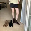 Primer Encuentro Ji Botas Retro Coreanas de Ante con Retazos Adelgazantes para Mujer 2026 Nuevas Cremallera Trasera Tubo Corto Botas Martin Individuales
