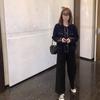 Pantalones de punto de pierna ancha otoño e invierno sueltos de cintura alta rectos con cordones viento perezoso ropa exterior suéter lana pantalones de abuela para mujer