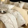 Conjunto de cama de quatro peças em algodão, estampa digital escovada em cerâmica, para outono e inverno, conjunto de lençol de cama e lençol com elástico espessado em algodão puro e ecológico