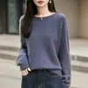 Suéter feminino de tricô escovado em lã de cashmere, nova coleção outono e inverno, prêt-à-porter de alta qualidade, gola redonda, mangas compridas, corte solto com ombros caídos, moderno