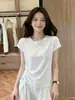 Elegante camiseta de manga corta de seda de hielo fina para mujer, nuevo modelo de verano 2026, diseño de cintura irregular, top versátil A13007