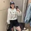 Camiseta feminina estilo retrô americano com estampa divertida, manga longa, design de outono, nicho, algodão puro fino, top casual solto