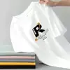 Camiseta masculina de manga curta de seda gelada, fina, respirável e de secagem rápida, esportiva, solta, tamanho grande, casual