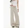 Jeans de sarja cor de damasco estilo coreano, cintura baixa, confortável, para mulheres, outono, petite, soltos, modeladores, versáteis, calças de perna larga
