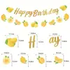 Decoração de Festa de Aniversário Tema Frutas Limão Verão Conjunto de Banner de Limão e Topper de Bolo
