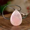 Colar de Cristal Rosa da Moda Luxo Leve Nicho Ins Simples Versátil Pedra Natural Pingente Gota Corrente Clavícula Joia