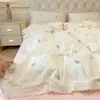 Juego de ropa de cama de cuatro piezas estilo Ins de algodón, textura de algodón puro, sábana, funda de edredón, ropa de cama, sábana ajustable, juego de tres piezas para cama de dormitorio de estudiante 4