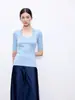 Dragón Marino Warren Eva Hilo de Lana Yangzi Alemán 26 Primavera/Verano Camiseta Básica de Mujer Cuello Redondo Manga Corta Top de Punto