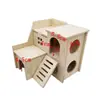 Casa de juegos de madera para hámster de venta directa de fábrica con plataforma de dos pisos, escalera y escondite de bloques de colores para asomarse y aliviar el aburrimiento