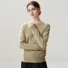 Nueva colección de otoño e invierno: Prenda interior de punto de cachemira moderna, suave y cómoda, color liso, cuello redondo simple, mangas largas y amigable con la piel para mujer