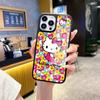 Celebridad de Internet Hello Kitty Floral iPhone 15Pm Funda de Teléfono Dulce para Chica Iphone17 Cubierta de Vidrio de Alto Valor para Teléfono 12Pm