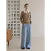 Otoño 2026 Nuevo Top Casual Estilo Perezoso Old Money Cuello de Camisa Ajustado Suave Manga Larga Suéter de Punto Ropa de Otoño para Mujer