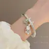 2026 Pulsera Floral Tejida a Mano Estilo Chino Plateada Gruesa Galvanizada para Mujer, Estilo Juvenil de Moda, Pulsera Abierta Versátil de Lujo Ligero