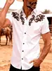 Camisa retro americana de manga curta, nova moda casual versátil transfronteiriça europeia e americana, estilo cowboy ocidental étnico, camisa masculina