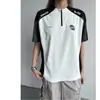 Camiseta Fresca com Zíper Meio e Cor Contrastante para Homens e Mulheres Verão Fina para Esportes ao Ar Livre Treinamento Proteção Solar Secagem Rápida Manga Curta