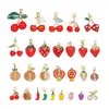 Venta directa del fabricante, al por mayor en stock, joyería de cobre dulce de 18 quilates con colgantes de frutas de fresa y cereza de esmalte de colores