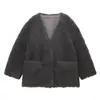 Love and Nancy Trece Líneas Minimalista Invierno Estilo Coreano Gamuza Cuero Ligeramente Arrugado Piel Integrada Lana Abrigo para Mujer 03388