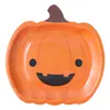 Suministros para Fiesta de Halloween Transfronterizos Vajilla Decorativa Temática de Fantasma Platos de Papel Desechables con Cara Sonriente Linda Platos de Cena de Calabaza