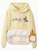 Sudadera de mujer de talla europea transfronteriza para otoño e invierno con capucha y manga larga, forrada de felpa, con bolsillo canguro y estampado de mariposas.