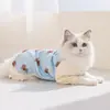 Macacão bloqueado por cores com estampa de urso de bolinhas azuis para animais de estimação, traje fino de quatro pernas para ar condicionado primavera/verão, roupas para cães, vestuário para animais de estimação
