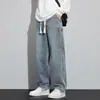 Jeans Gruesos con Forro de Felpa, Pierna Recta Holgada para Hombre, Estilo Americano, Primavera y Otoño, Cintura Elástica, Pantalones Casuales de Pierna Ancha para Invierno