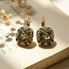 Brincos quadrados de cristal com diamantes champagne vintage e totalmente cravejados, com um toque de alta qualidade, acessórios de brincos de luxo leve